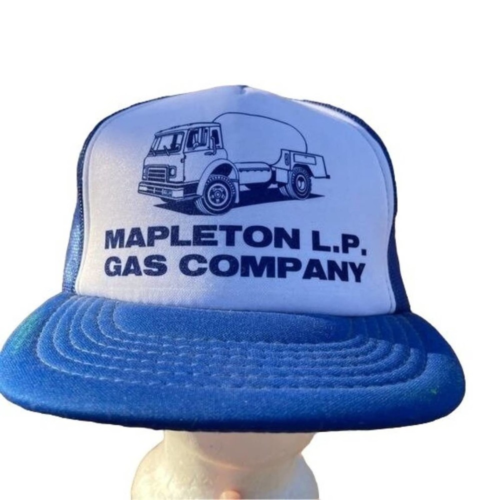 Vintage Trucker Snapback Hat Blue White Foam Mesh Mapleton LP Gas Company Cap OS